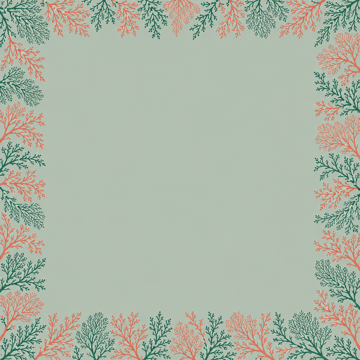 Coral Green Sea Fan Border square mahjong mat surface artwork