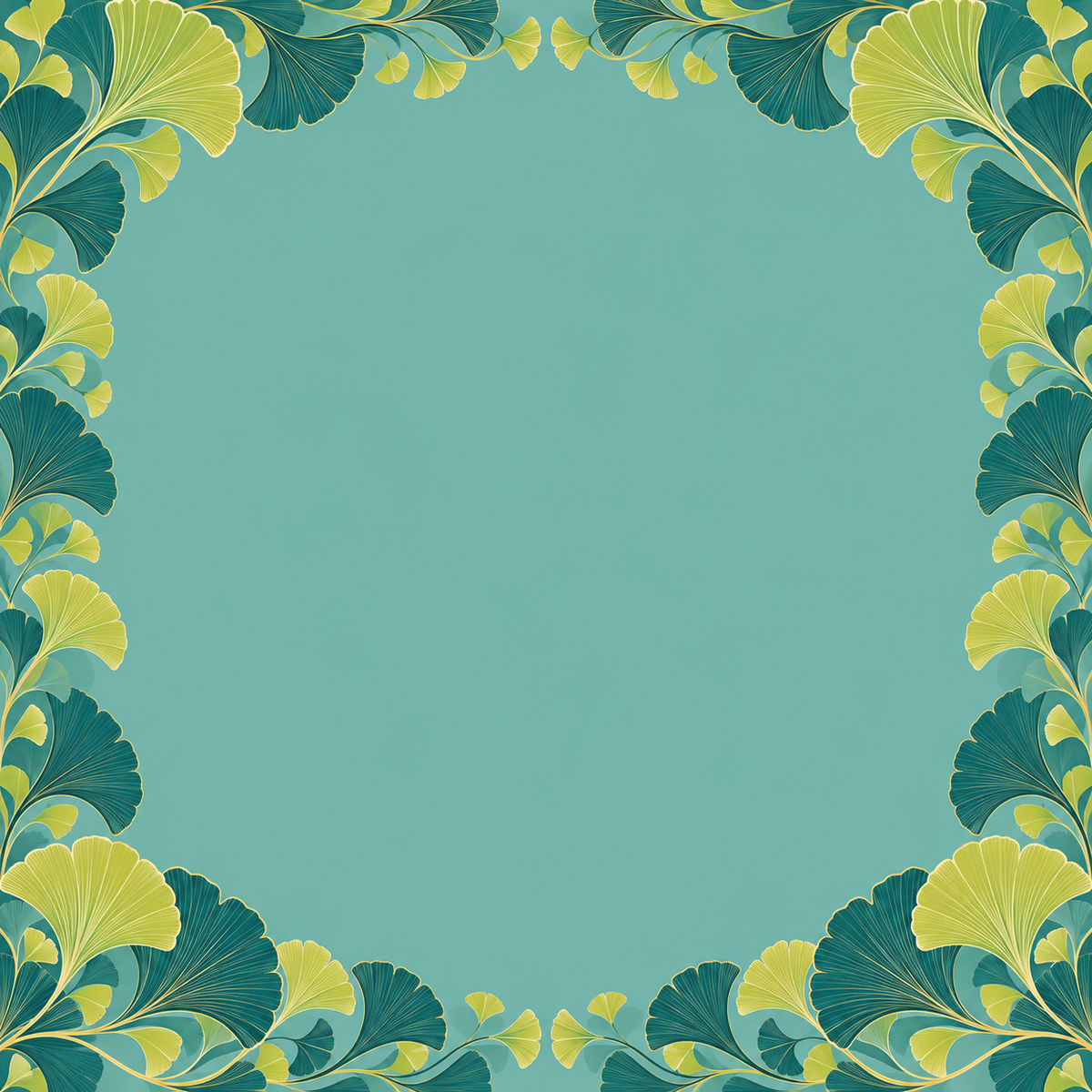 Teal Chartreuse Ginkgo Edge square mahjong mat surface artwork