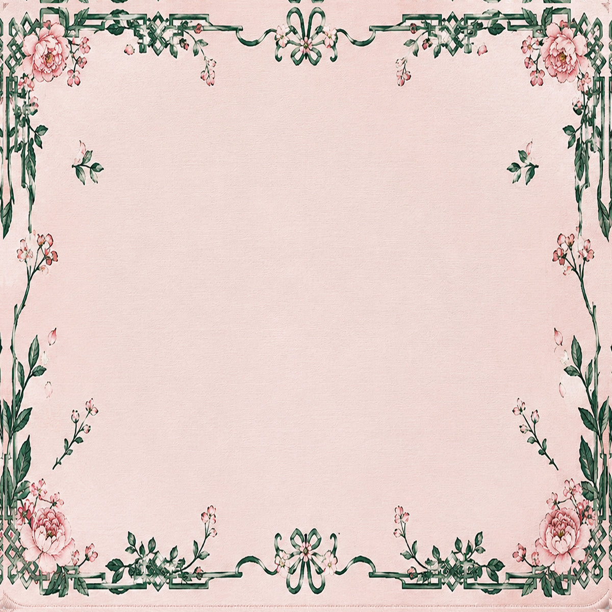 Ready-made mahjong mat with blush rose and green vine floral border