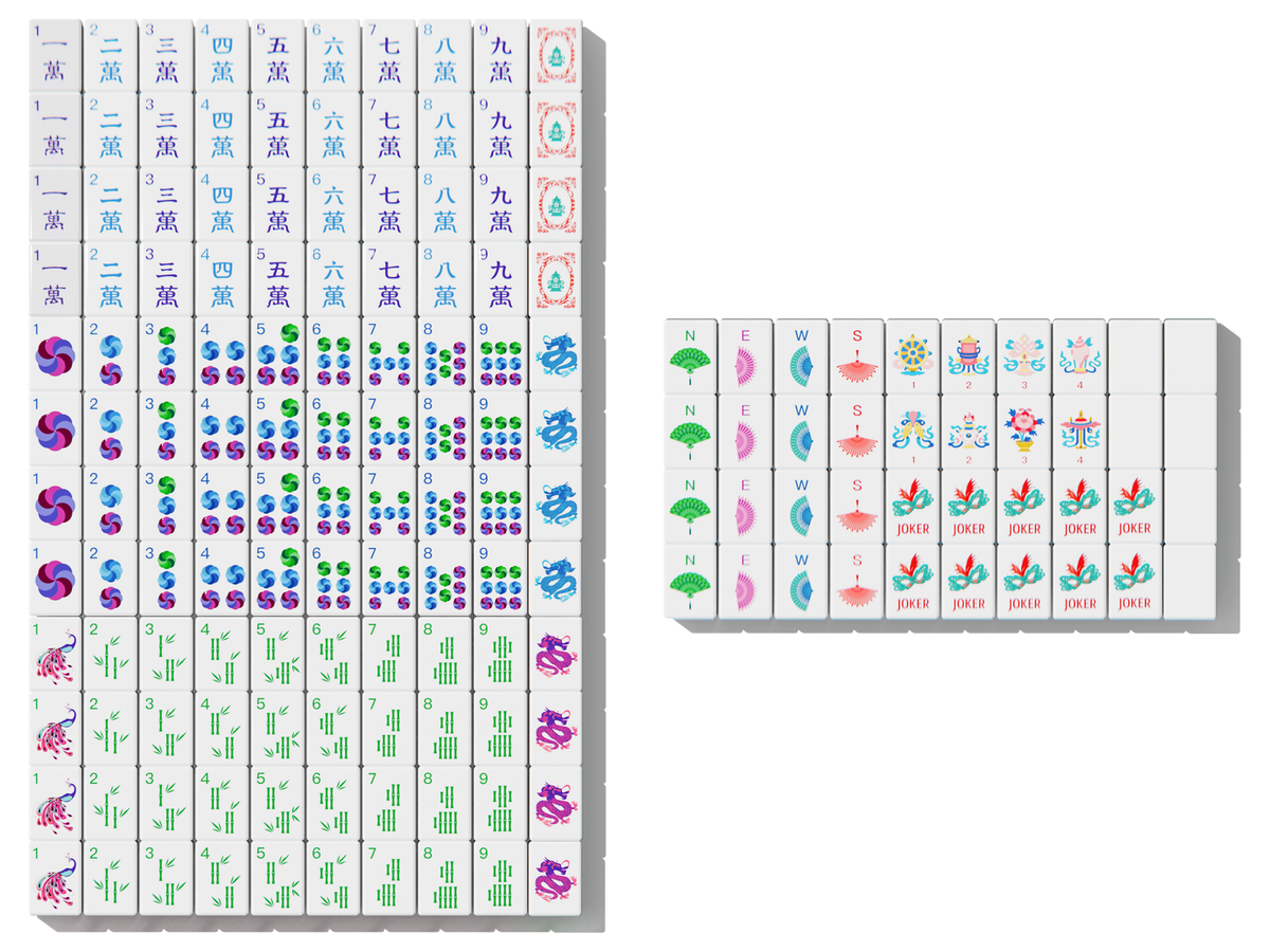 Parlor American Mahjong tiles — complete 160-tile face layout