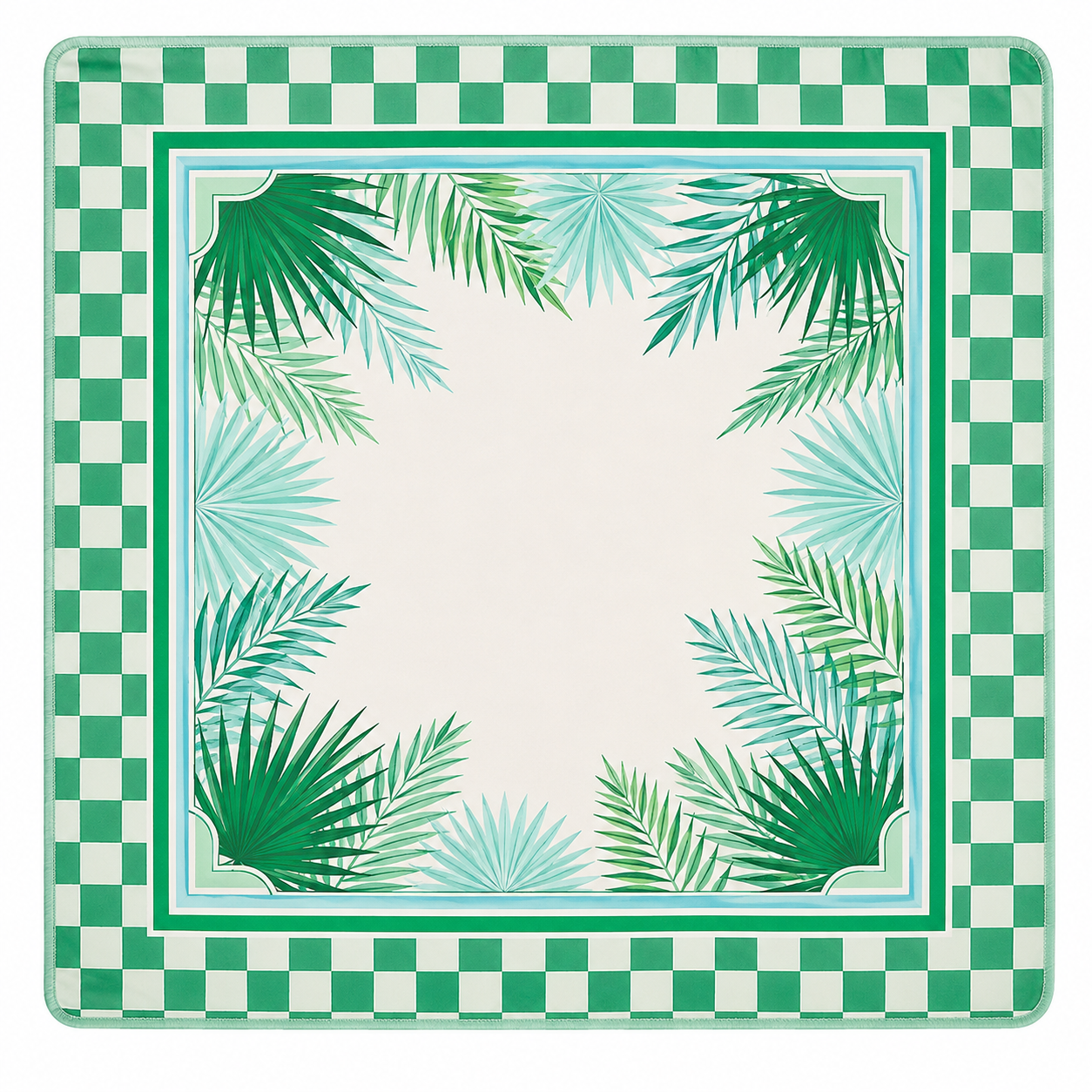Green checker mahjong mat with palm leaf border