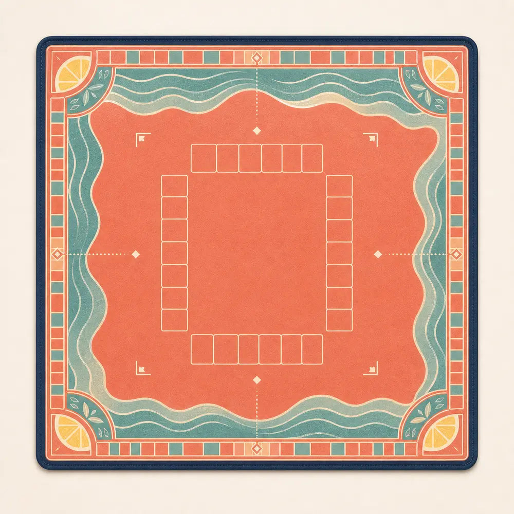 Coral and teal coastal mat pattern