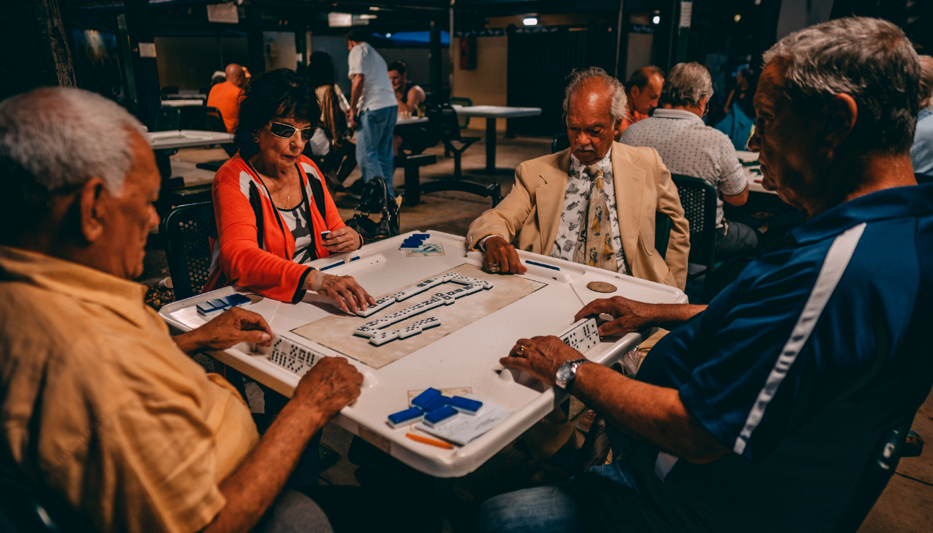 Four players gathering around an American Mahjong table