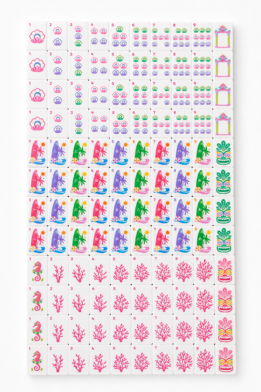 Mahjong tile grid with mixed numbered icons, circles, and decorative panels