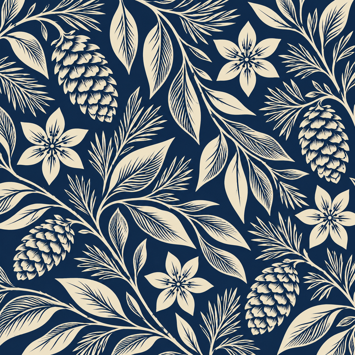 Cream winter foliage on a deep blue mahjong mat.