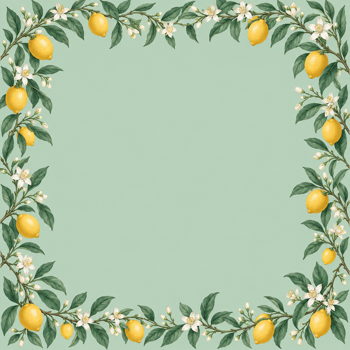 Mint Lemon Branch Frame square mahjong mat surface artwork