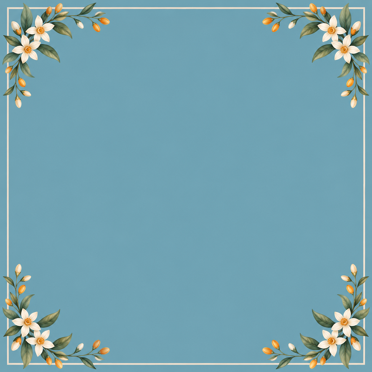 Sea Blue Orange Blossom Corners square mahjong mat surface artwork