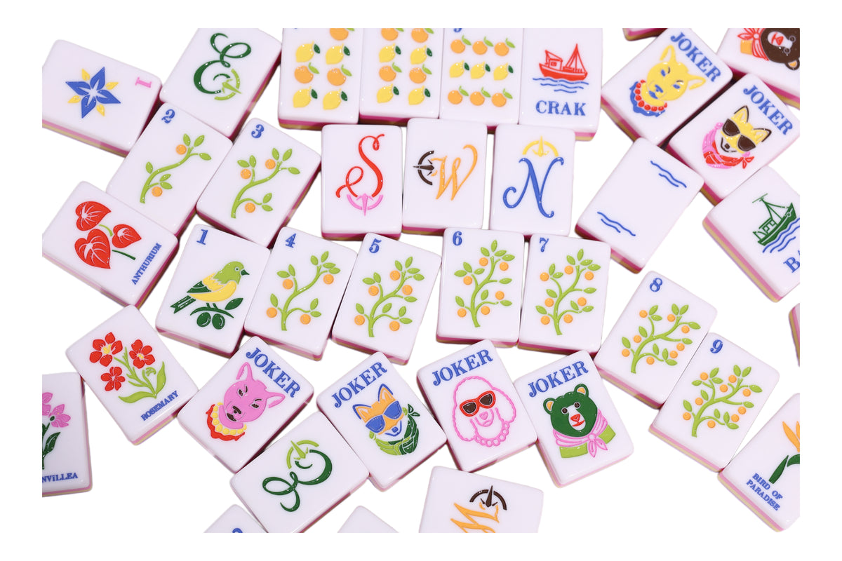 Colorful illustrated card set with orchard-themed drawings and numbers
