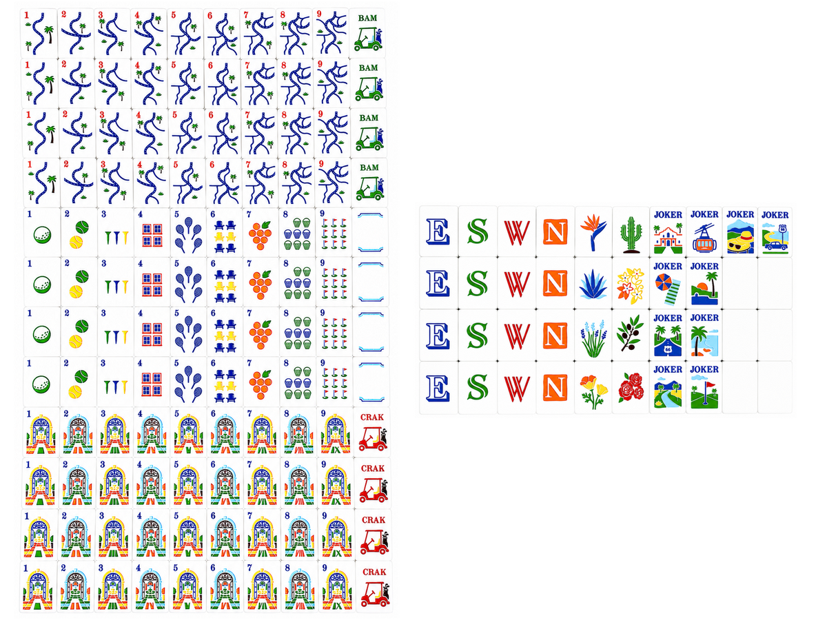 Resort American Mahjong tiles — complete 160-tile face layout