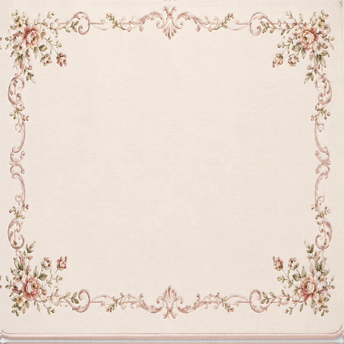 Ready-made mahjong mat with cream background and pink floral scroll border