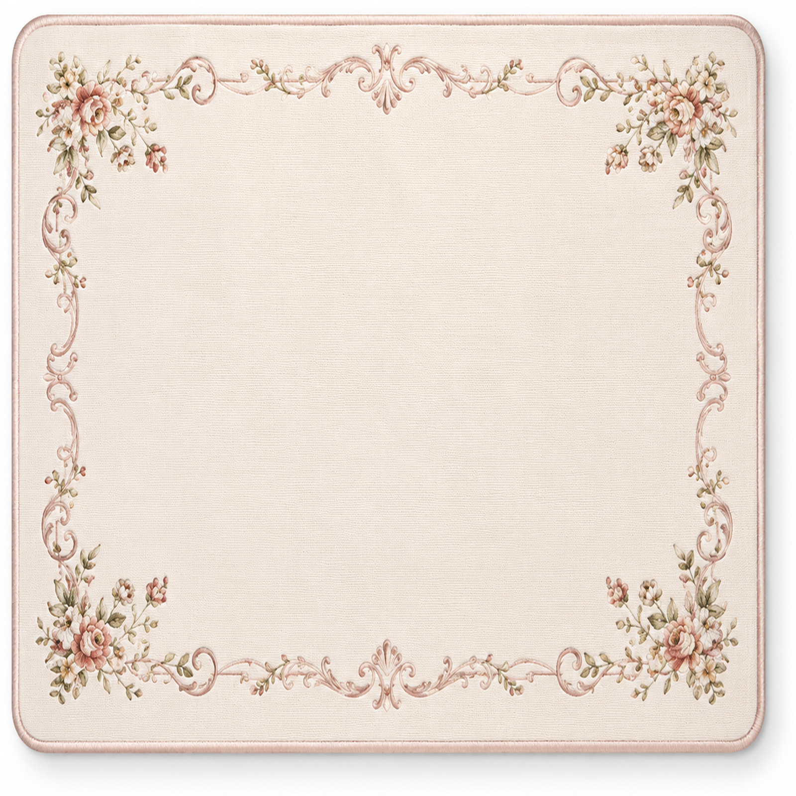 Ready-made mahjong mat with pale cream base and copper floral scroll border