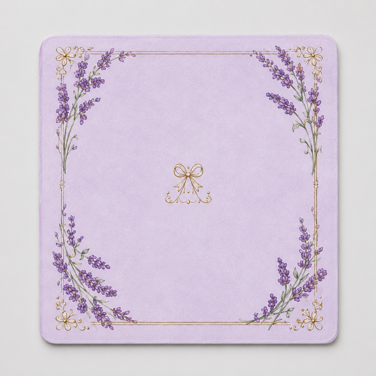 Lavender mahjong mat with wisteria floral border and ribbon bow center