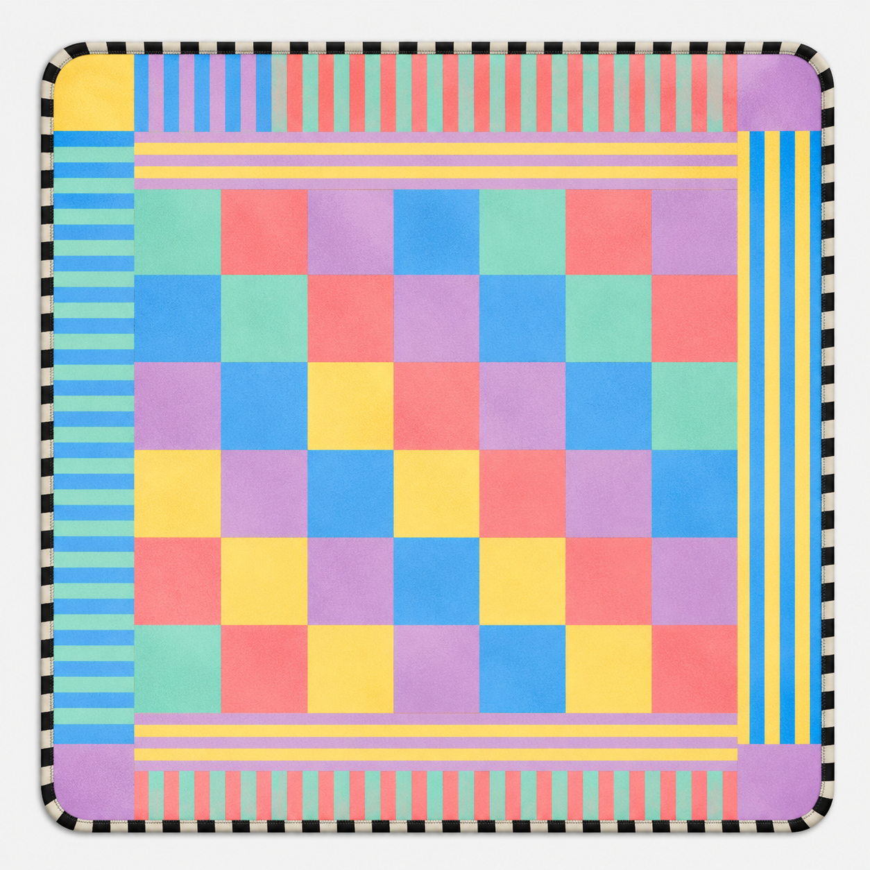 Pastel checkered mahjong mat with striped border and rounded corners
