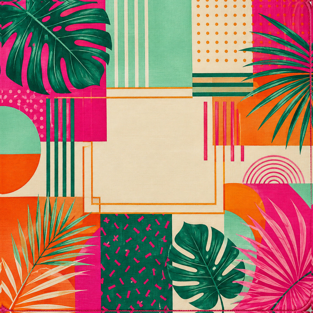 Ready-made mahjong mat with tropical palm and geometric multicolor pattern