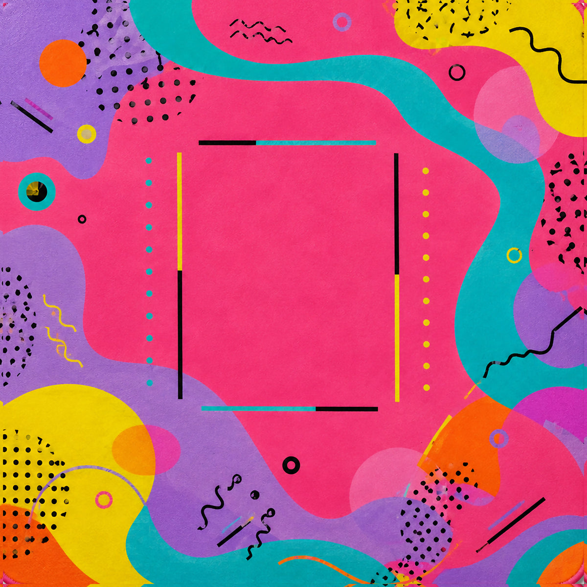 Abstract ready-made mahjong mat with colorful squiggle patterns and central bordered square