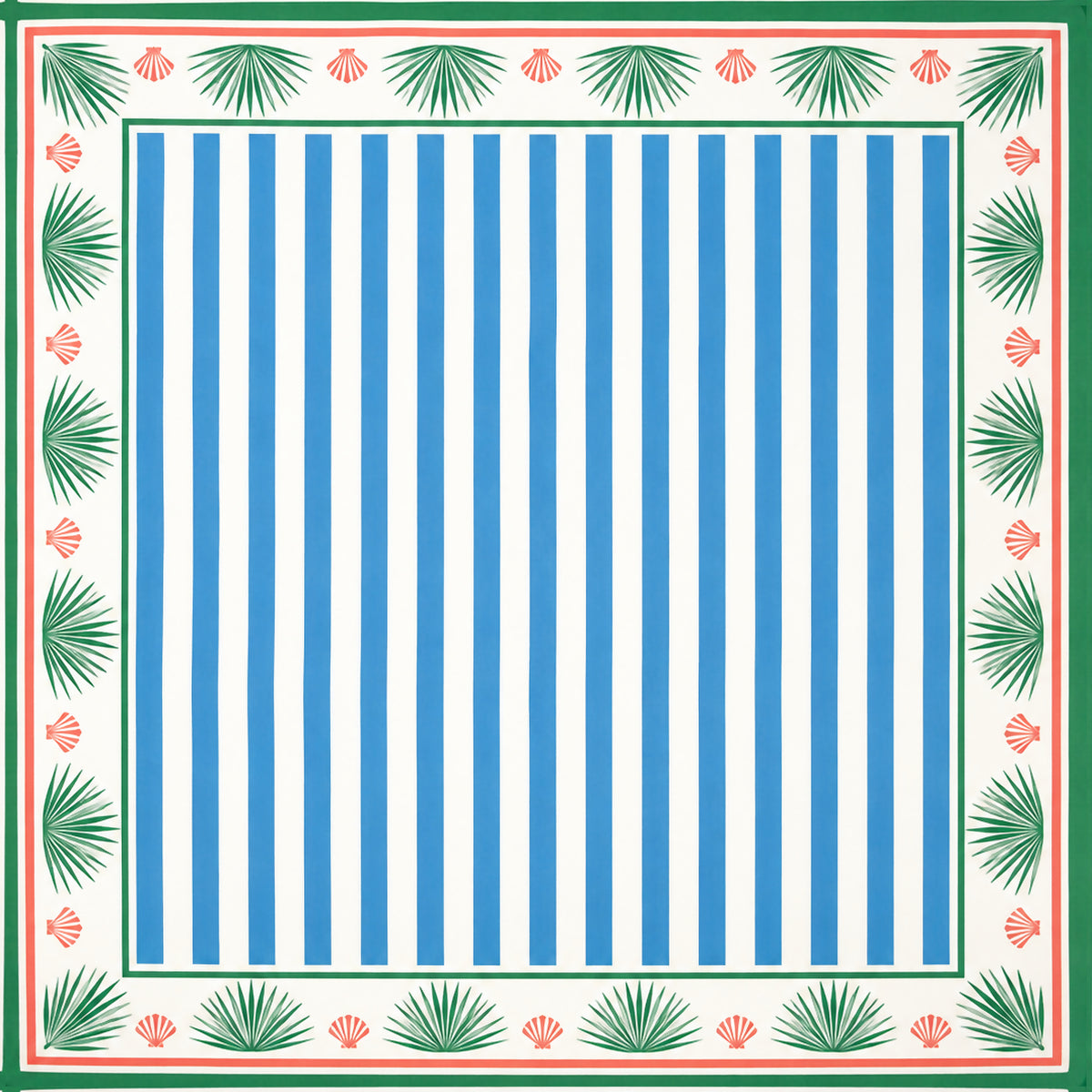 Ready-made mahjong mat with vertical blue stripes and tropical shell border