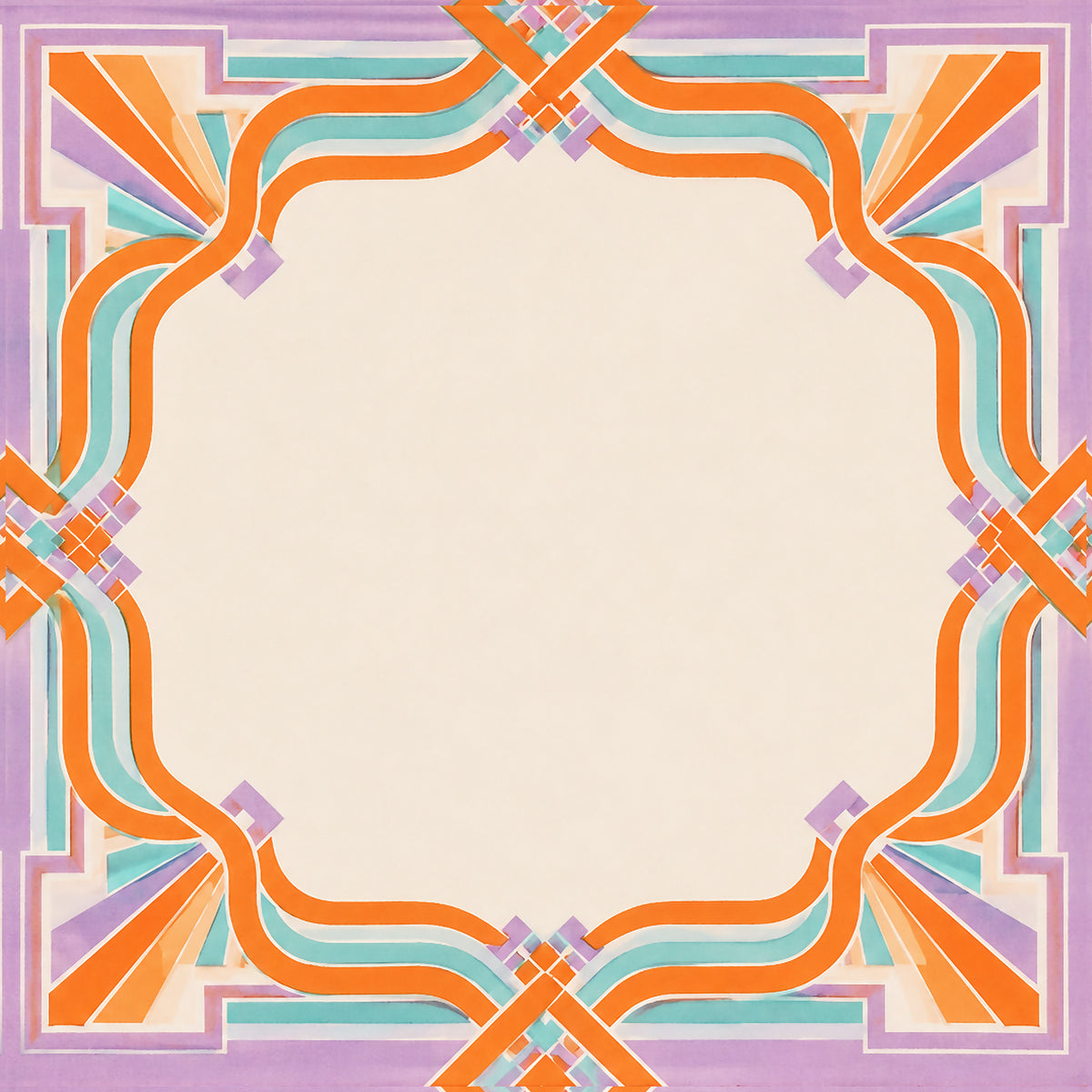 Pastel orange ready-made mahjong mat with geometric border and blank center