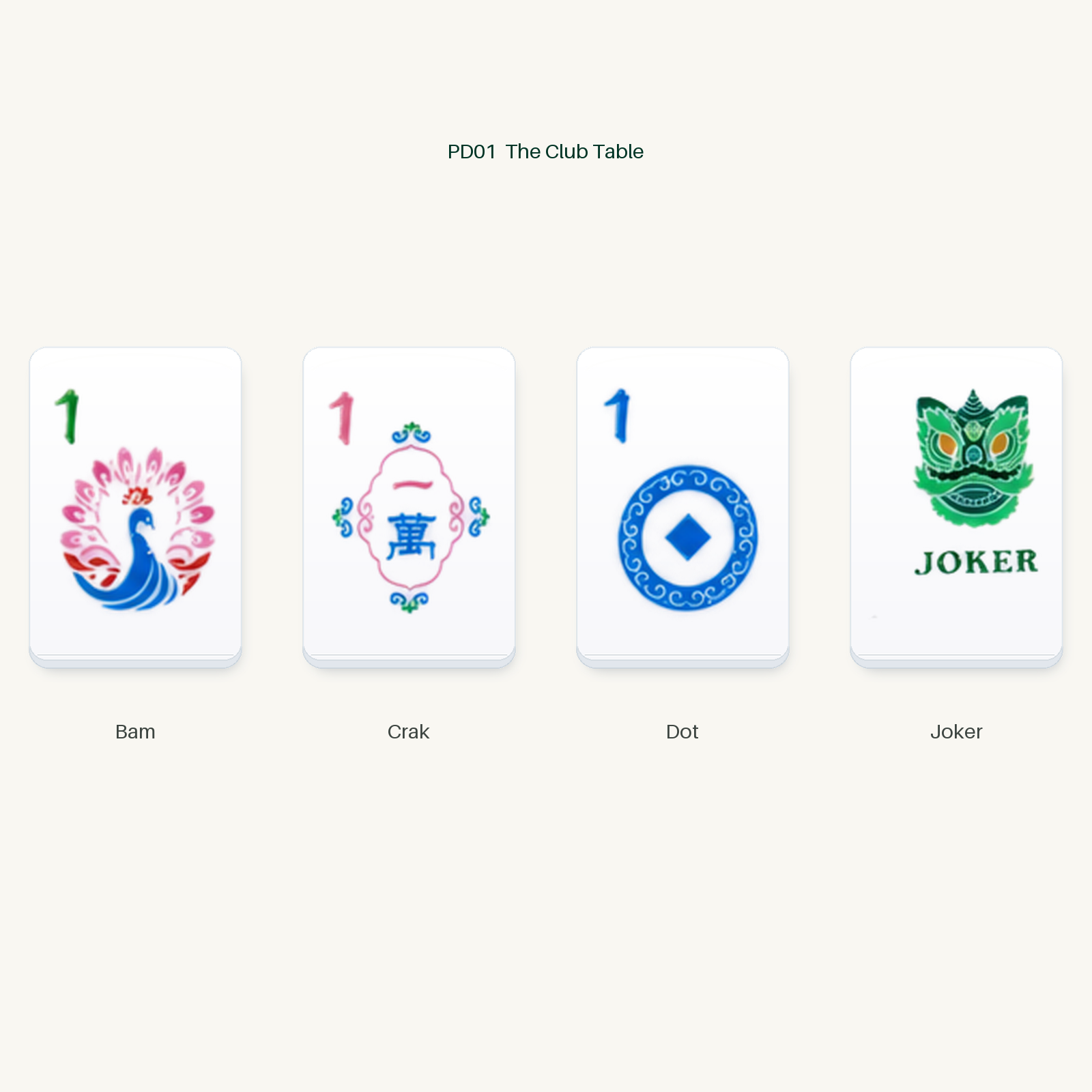 PD01 The Club Table sample artwork: Bam, Crak, Dot, and Joker #Table Style_PD01 — The Club Table