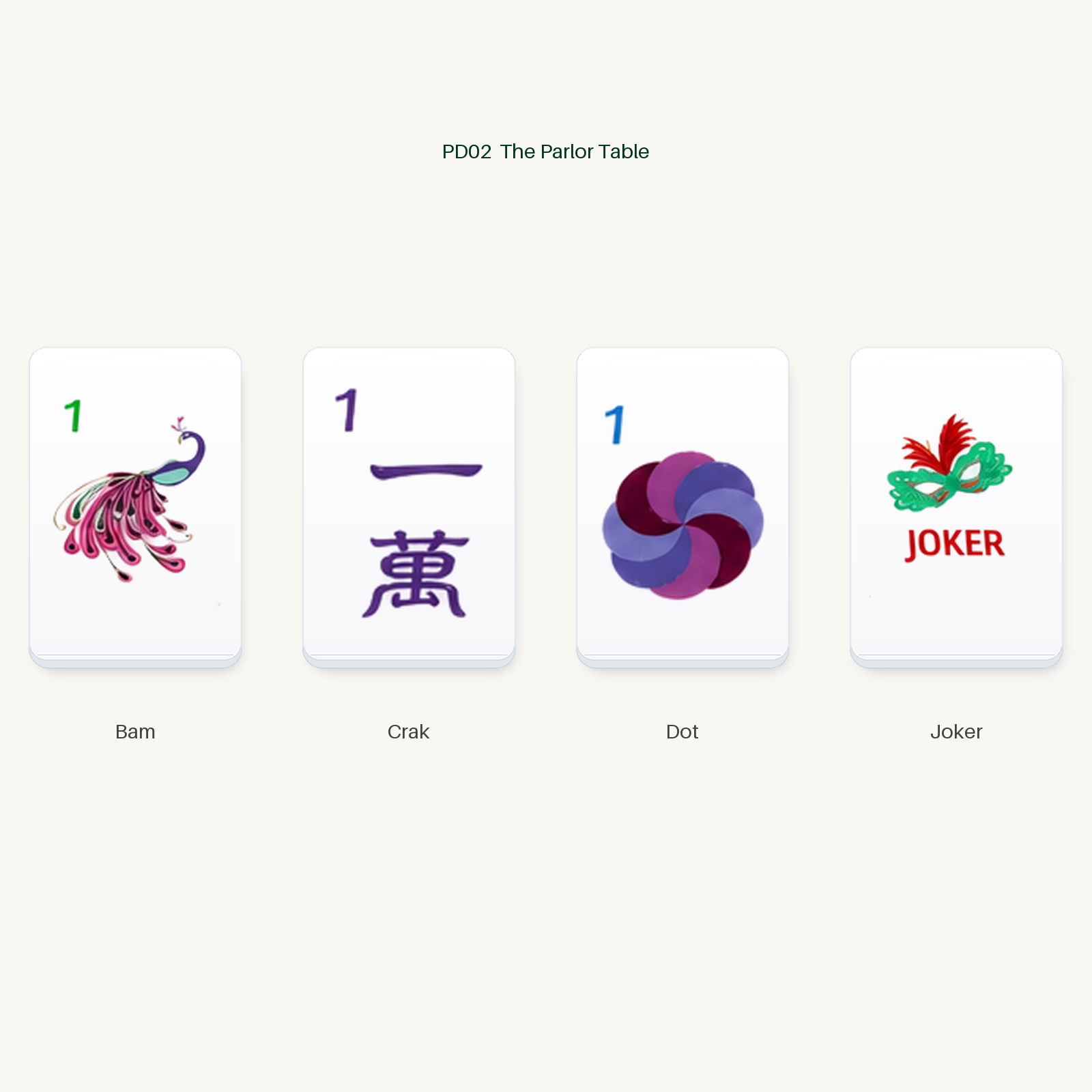 PD02 The Parlor Table sample artwork: Bam, Crak, Dot, and Joker #Table Style_PD02 — The Parlor Table