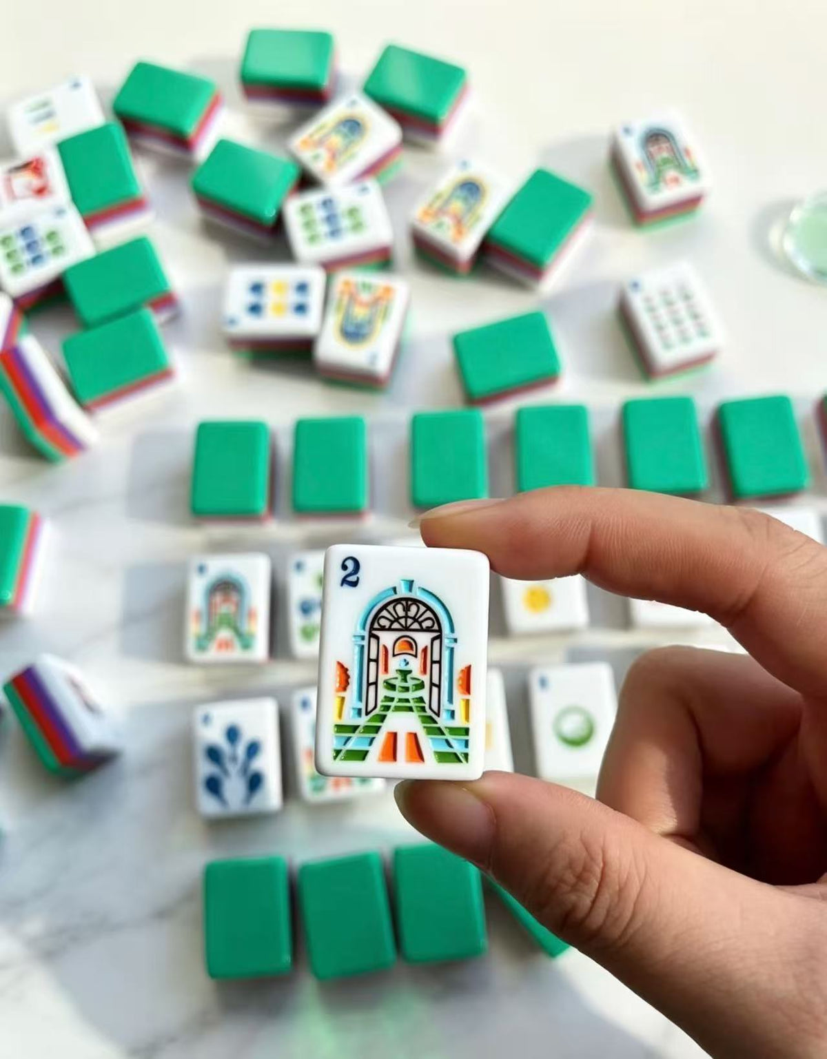 Resort American Mahjong tile artwork detail #Colorway_Riviera Green
