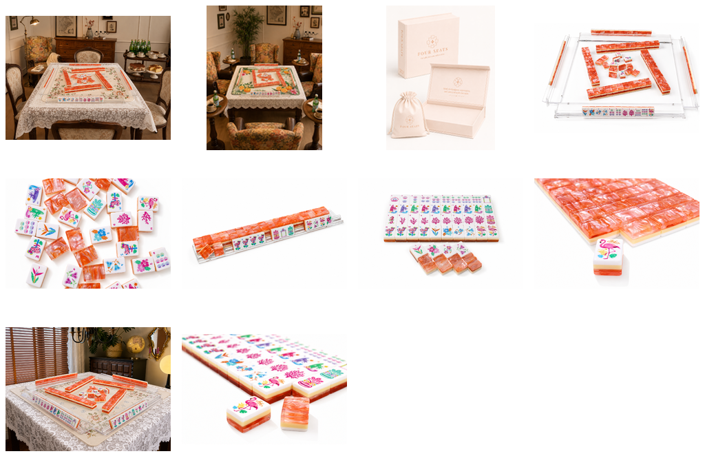 Coral blush mahjong tile table set with matching tiles and playing cover